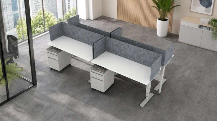 Modern 4 Person 60" Wide Power Beam with Height Adjustable Worksurface room view
