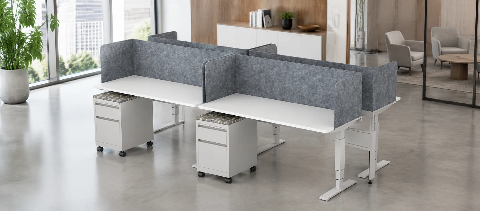 4 Person 60_ Wide Power Beam with Height Adjustable Worksurface