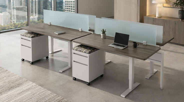 4 Person 60" Wide Power Beam with Height Adjustable Worksurface room view