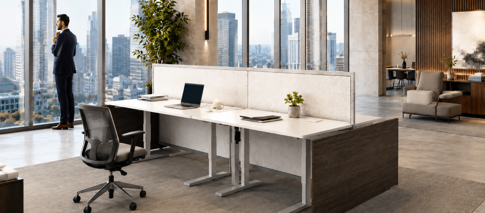 4 Person 60" Wide Power Beam with Height-Adjustable Worksurfaces-banner
