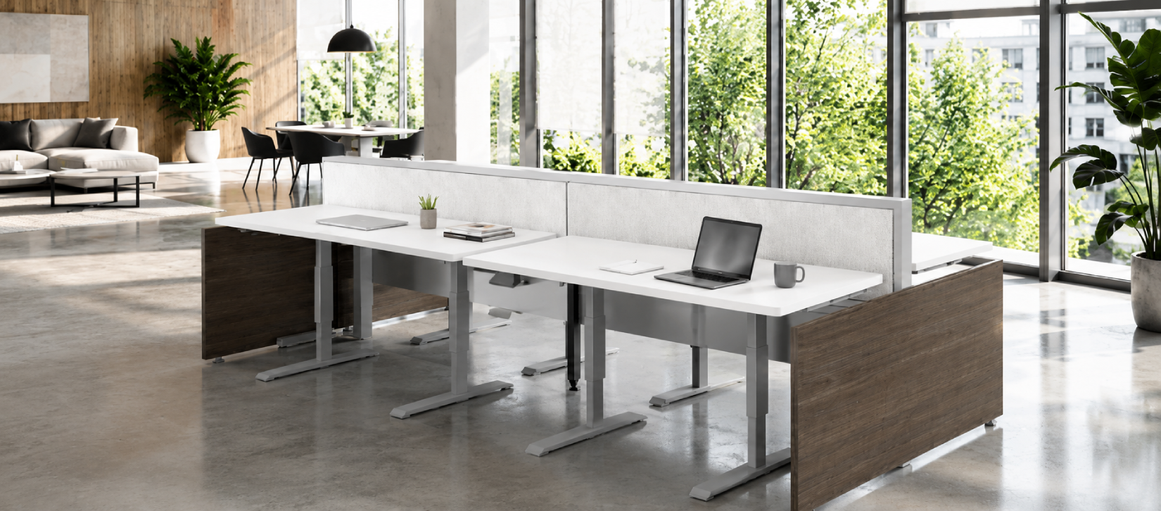 4 Person 60" Wide Power Beam with Height-Adjustable Worksurfaces-banner