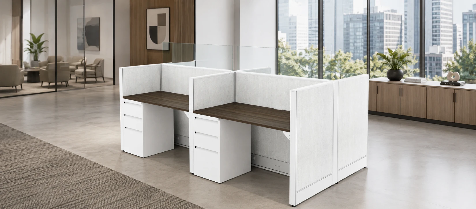 4 Person Low Open 4x2 Cubicle with Glass - Quickship