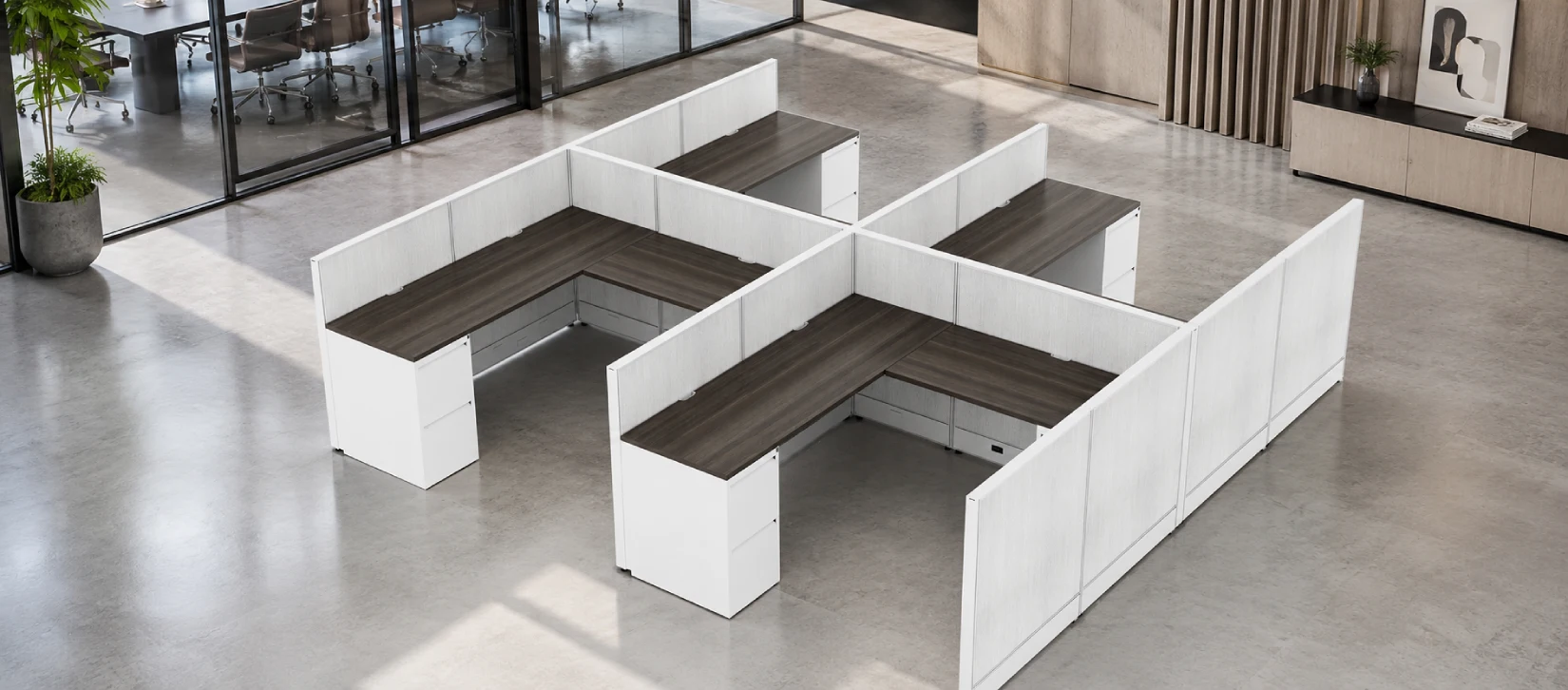 4 Person Low Open 6x6 Corner Cubicle - Quickship