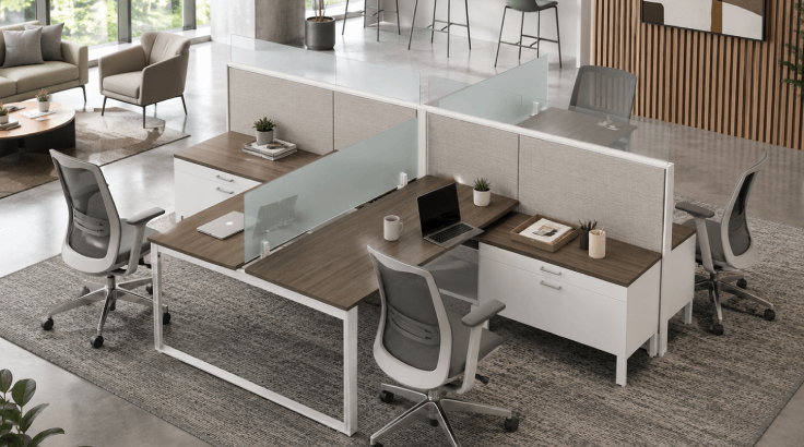 4-Person Open 5x5 Cubicle with Glass Stackers room view