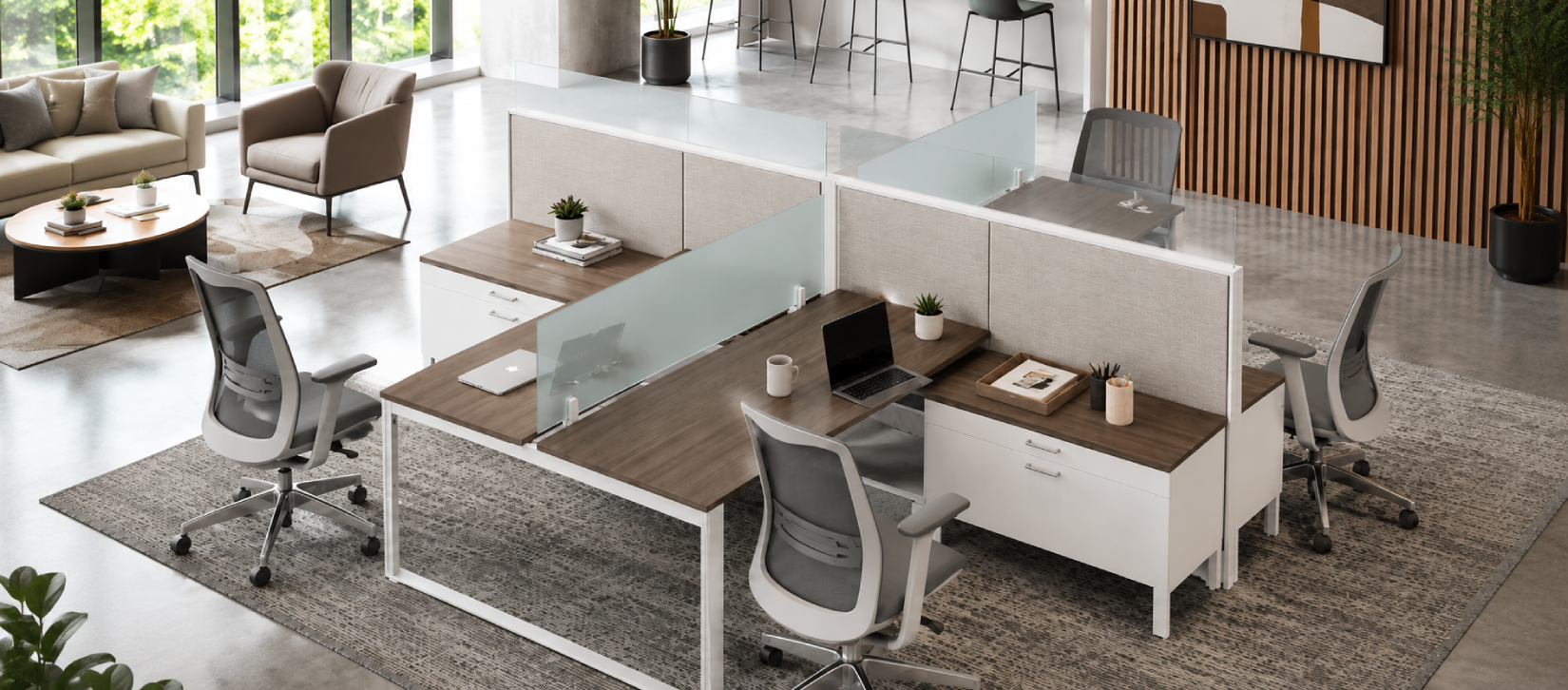 4-Person Open 5x5 Cubicle with Glass Stackers-banner