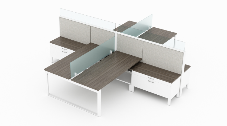 4-Person Open 5x5 Cubicle with Glass Stackers product view