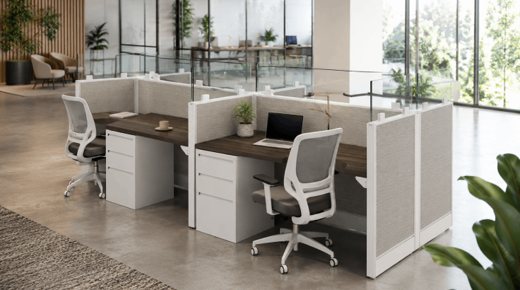 4 Person Open Low 4' x 2' Cubicle with Glass Panels room view