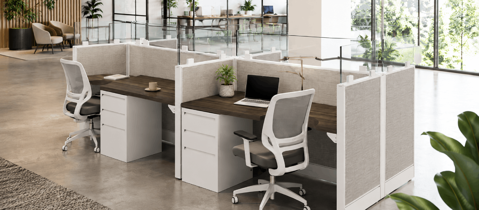 4 Person Open Low 4x2 Cubicle with Glass Panels-banner