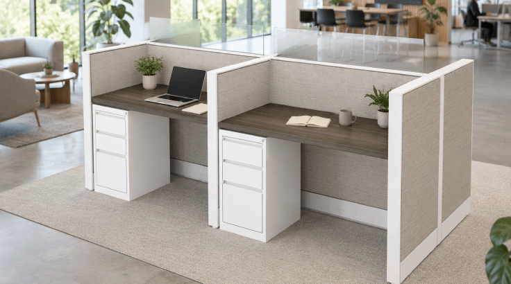 4 Person Open Low 4x2 Cubicle with Glass Stackers room view