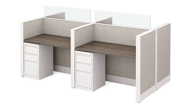 4 Person Open Low 4x2 Cubicle with Glass Stackers