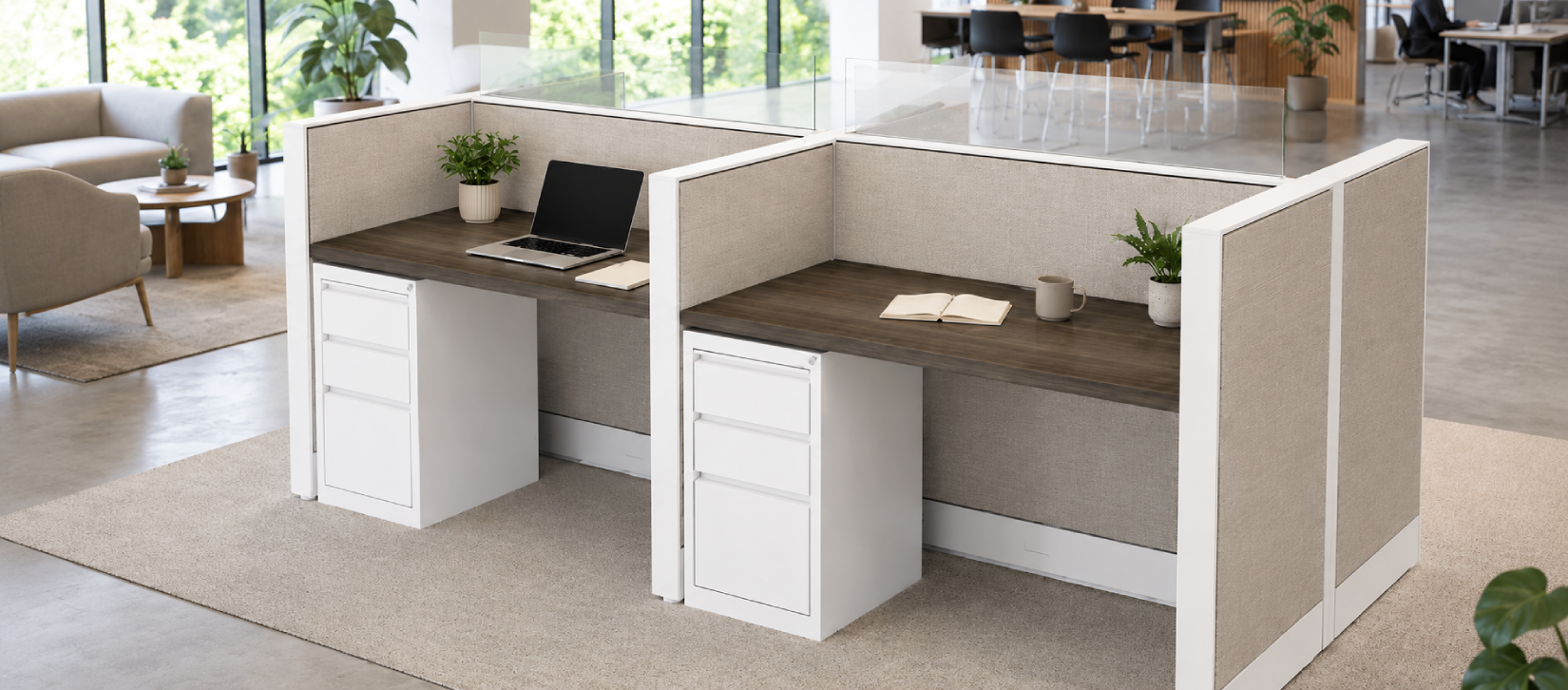 4 Person Open Low 4x2 Cubicle with Glass Stackers