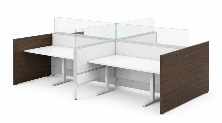 4-Person Open Low 5x2 Cubicle with Height Adjustable Worksurface