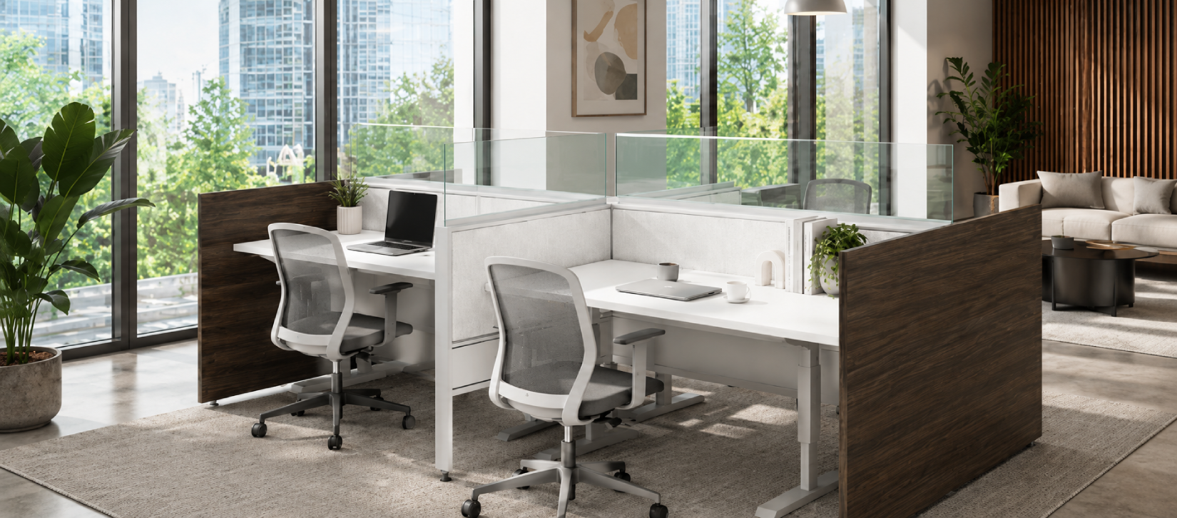 4-Person Open Low 5x2 Cubicle with Height Adjustable Worksurface-banner