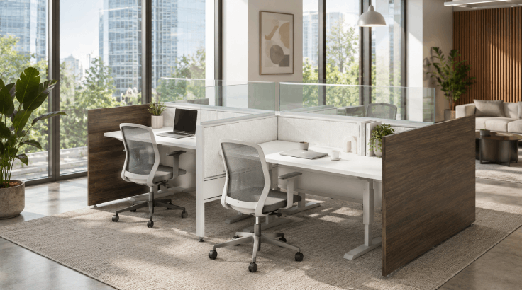 4-Person Open Low 5x2 Cubicle with Height Adjustable Worksurface room view
