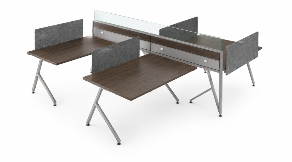 4 Person Open Low 60_ Wide Benching Workstation with Fabric Dividers