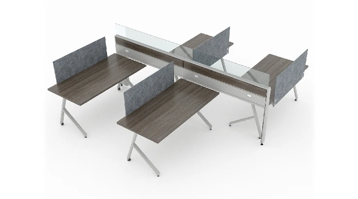 4 Person Open Low 60" Wide Benching Workstation with Fabric Dividers product view