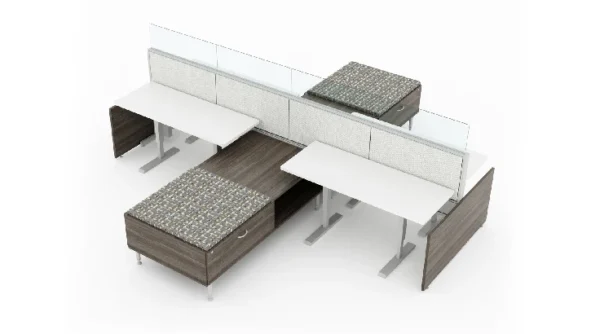 4 Person Open Low 60_ wide cubicle with Height Adjustable Worksurface-typ1