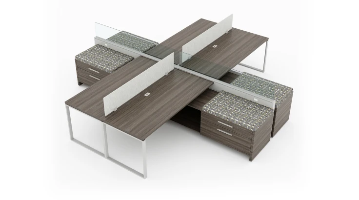 4 Person Open Low 6x5 Cubicle with Glass/Fabirc Dividers product view