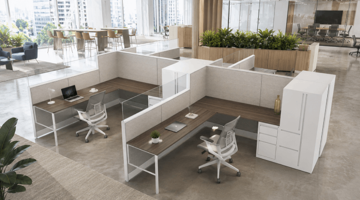 4-Person Open Low 8x8 Cubicle with Glass Stacker room view