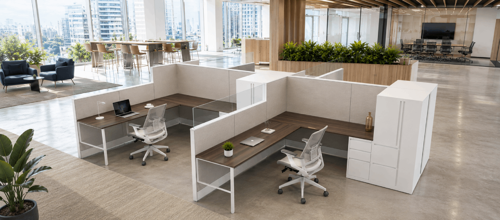 4-Person Open Low 8x8 Cubicle with Glass Stacker