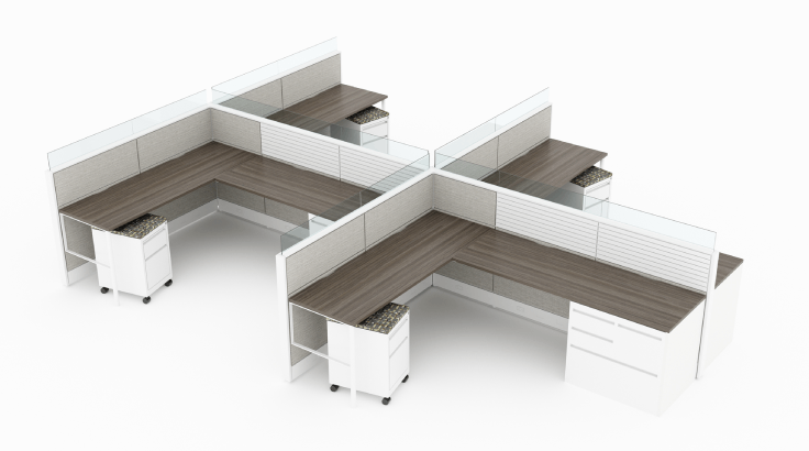 4-Person Open Low 8x8 Cubicle with Glass Stacker product view