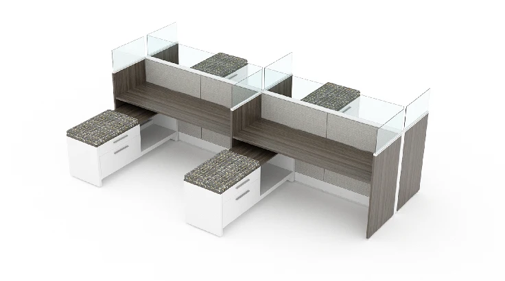 4 Person Open Low Panel 5x6 Cubicle with Glass Divider product view