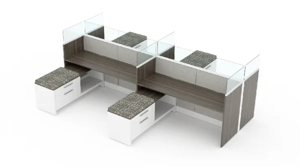 4 Person Open Low Panel 5x6 Cubicle with Glass Dividers