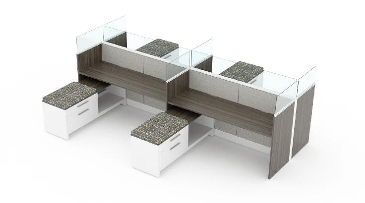 4 Person Open Low Panel 5x6 Cubicle with Glass Dividers product view