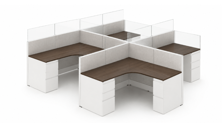 4 Person Open Low Panel 6x6 Corner Cubicle with Glass -Quickship