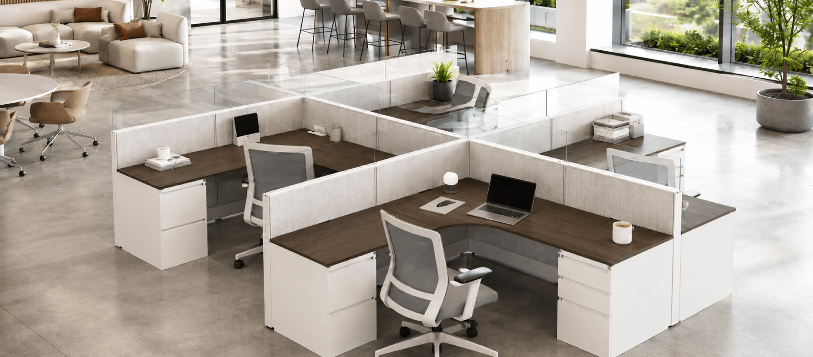 4 Person Open Low Panel 6x6 Corner Cubicle with Glass -Quickship