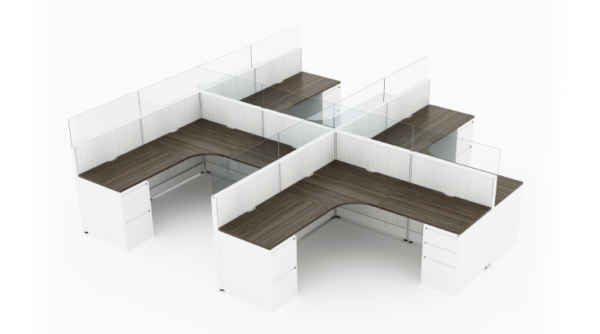 4 Person Open Low Panel 6x6 Corner Cubicle with Glass -Quickship-product