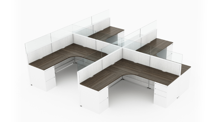 4 Person Open Low Panel 6x6 Corner Cubicle with Glass -Quickship product view