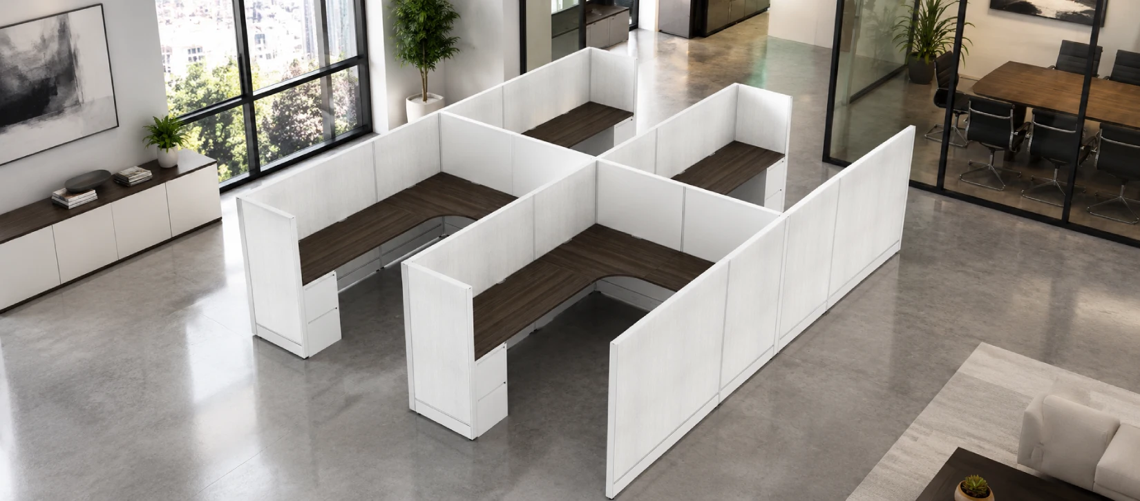 4 Person Private 6x6 Corner Cubicle with Tall End Panels