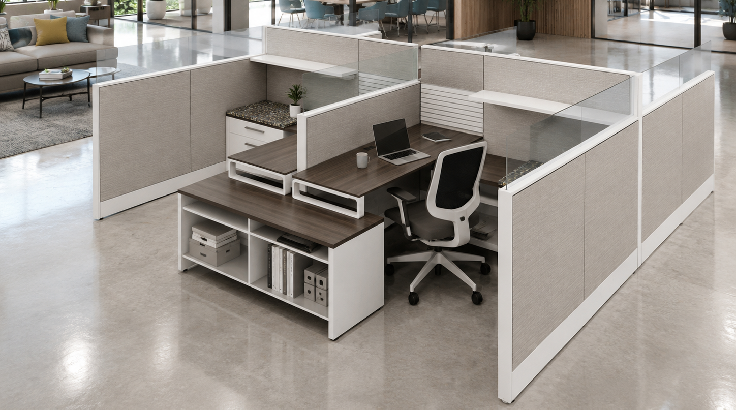 4 Person Private 6x6 Cubicle Pod with Glass Panels room view