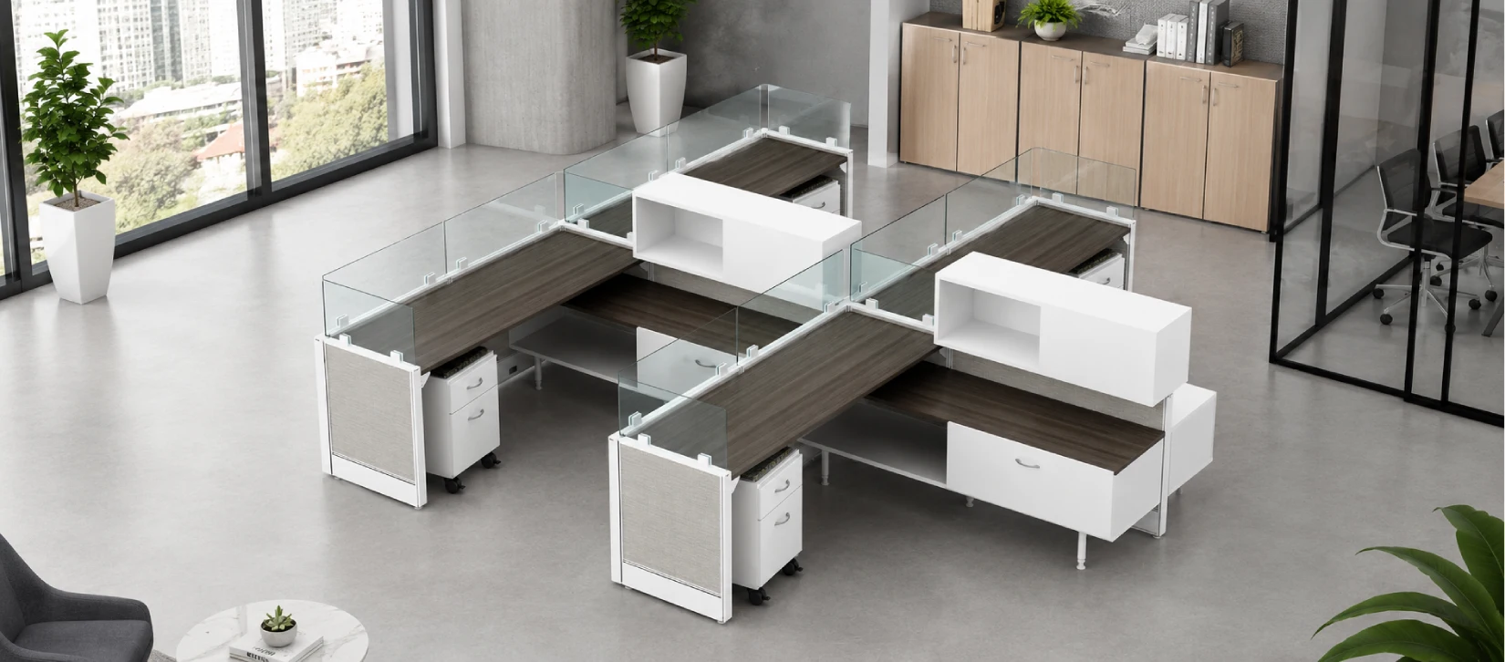 4 Person Private 6x6 Cubicle with Overhead_Lower Storage