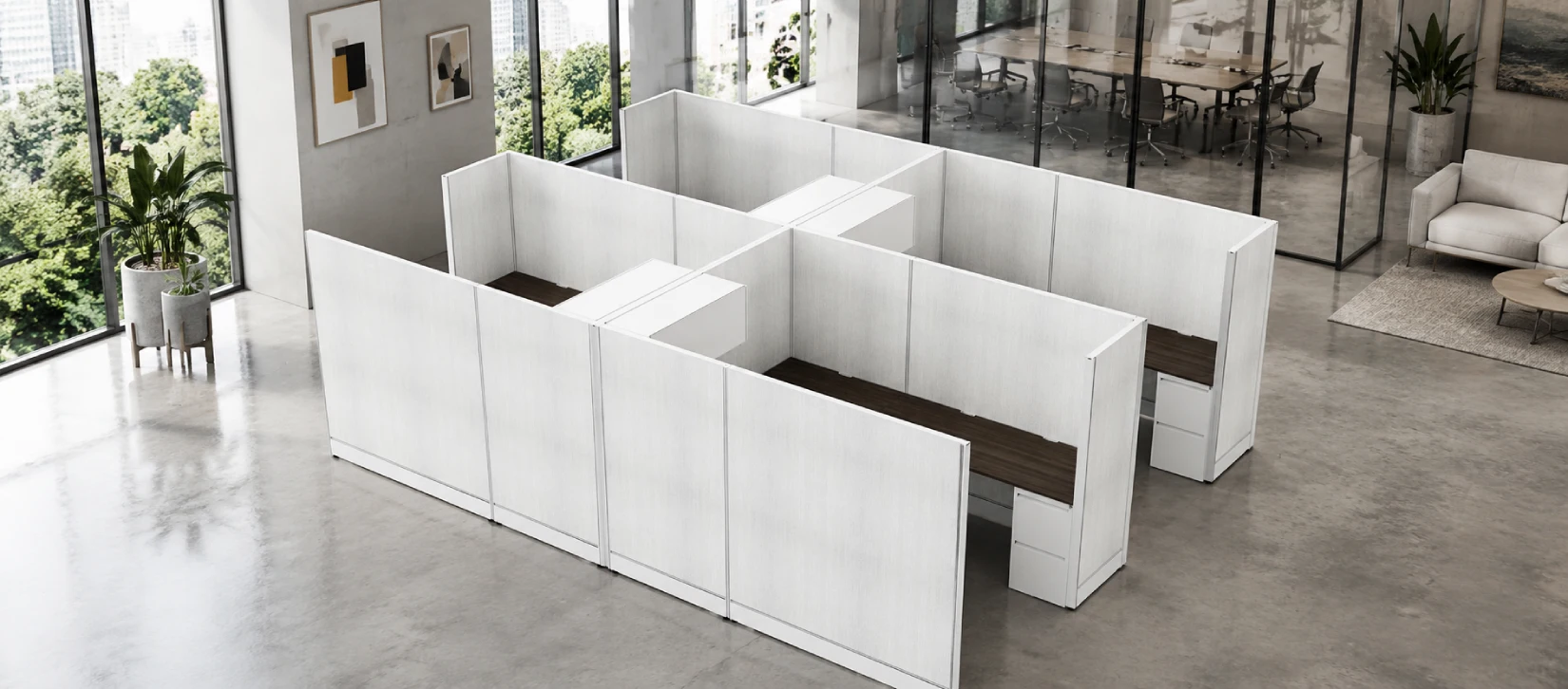 4 Person Private 6x8 Cubicle Pod with Overhead_Lower Storage