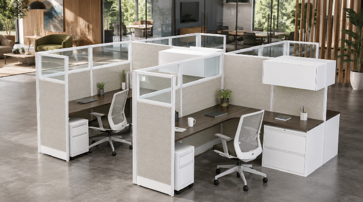 4 Person Private 6x8 Cubicle with Framed Glass Panels room view