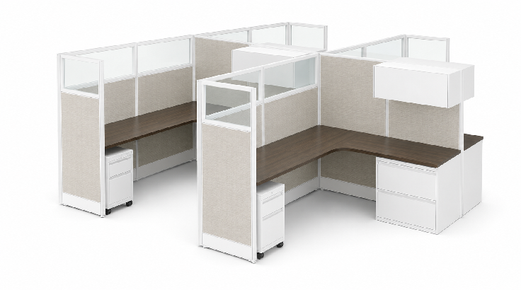 4 Person Private 6x8 Cubicle with Framed Glass Panels-typ2