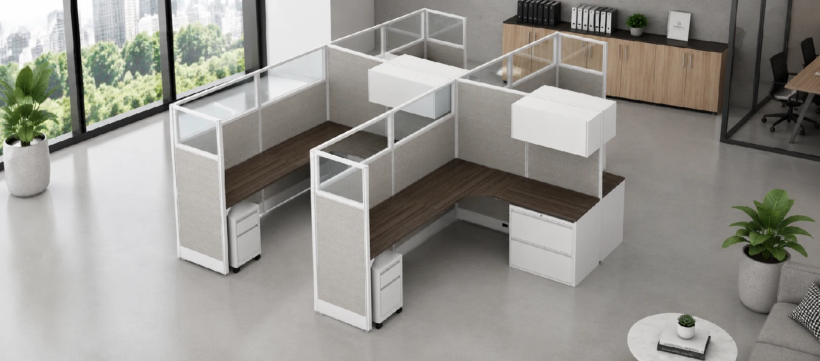 4 Person Private 6x8 Cubicle with Framed Glass Panels
