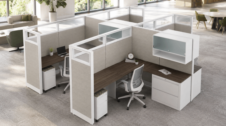 4-Person Private 6x8 Cubicle with Overhead Storage/Framed Glass room view