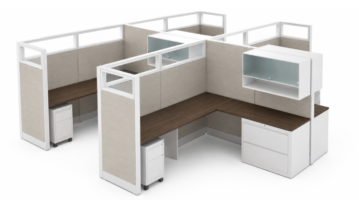 4-Person Private 6x8 Cubicle with Overhead Storage_Framed Glass-typ2