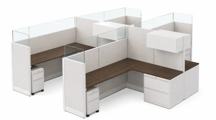 4 Person Private 8x6 Cubicle with Overhead Storage - Quickship