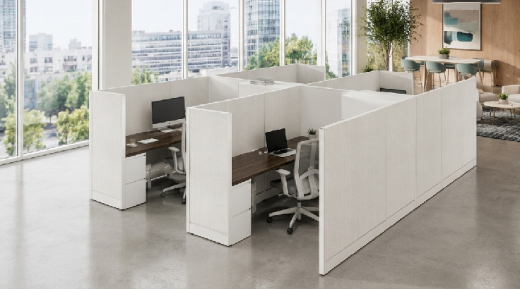 4 Person Private 8x8 Cubicle with Overhead Storage - Quickship room view