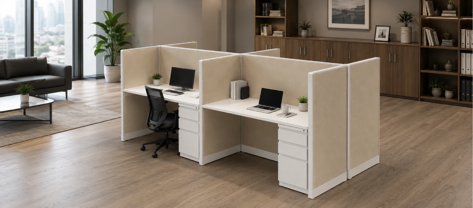 4 Person Semi Private 5' x 2 /Cubicle with Drawer Storage