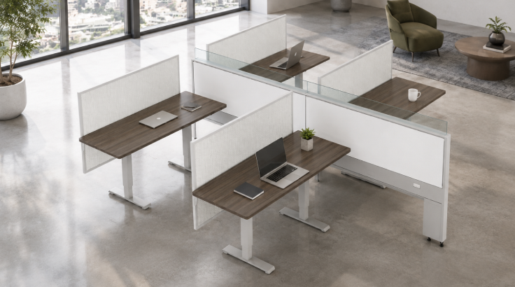 4 Person Semi Private 5x5 Cubicle with Height Adjustable Worksurface room view