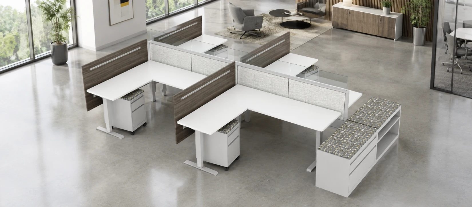 4 Person Semi Private 6'x4 Cubicle with Height Adjustable Worksurface