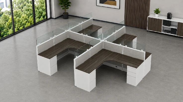 4 Person Semi-Private 6x6 Corner Cubicle with Glass room view