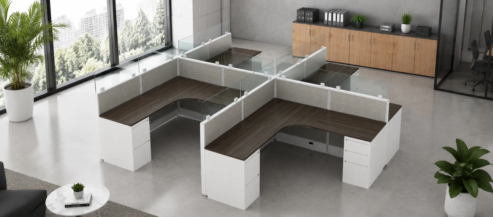 4 Person Semi-Private 6x6 Corner Cubicle with Glass