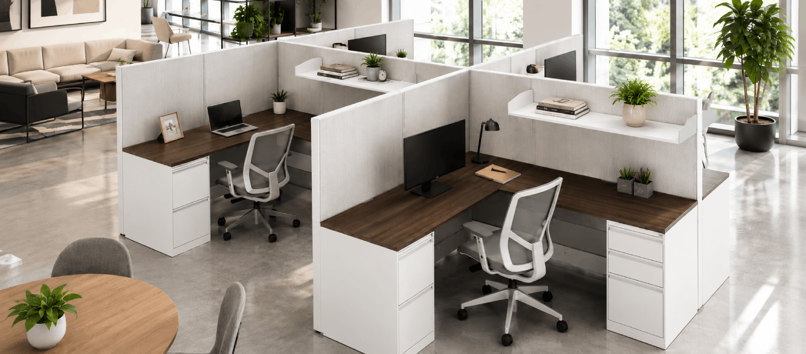 4 Person Semi-Private 6x6 Corner Cubicle with Open Shelf - Quickship-banner