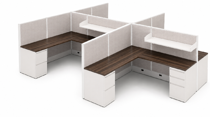 4 Person Semi-Private 6x6 Corner Cubicle with Overhead Shelf-typ2